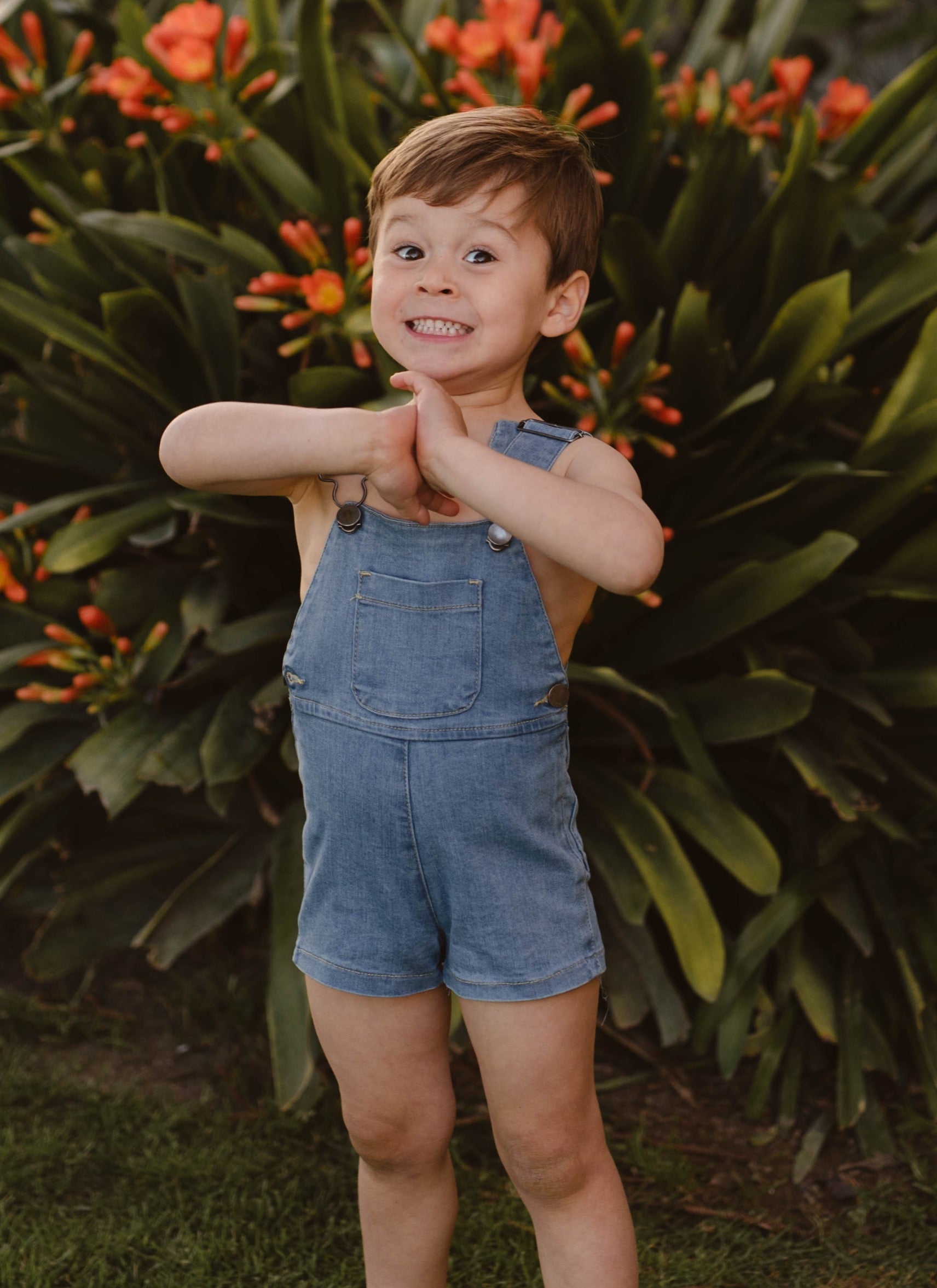DENIM ELASTIC BERMUDA OVERALLS